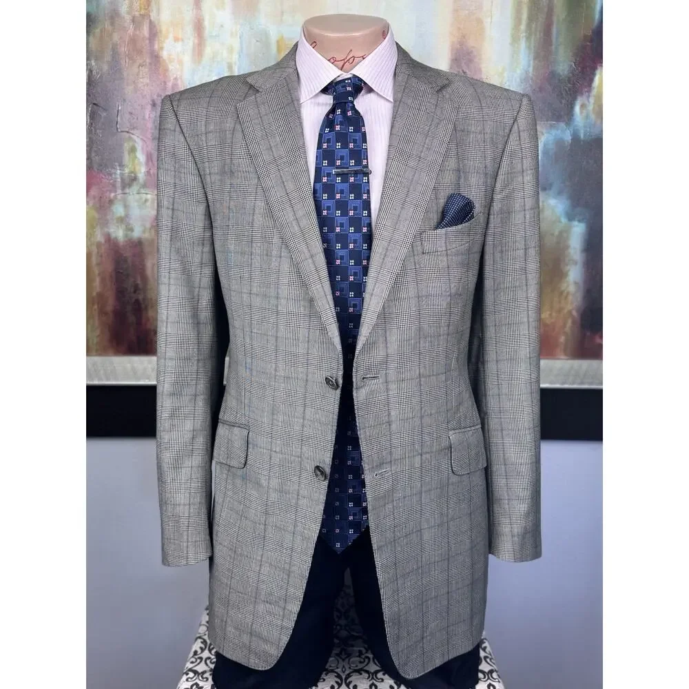 Dunhill Mens Made In Italy Gray Glencheck Blazer 42R Slim Fit